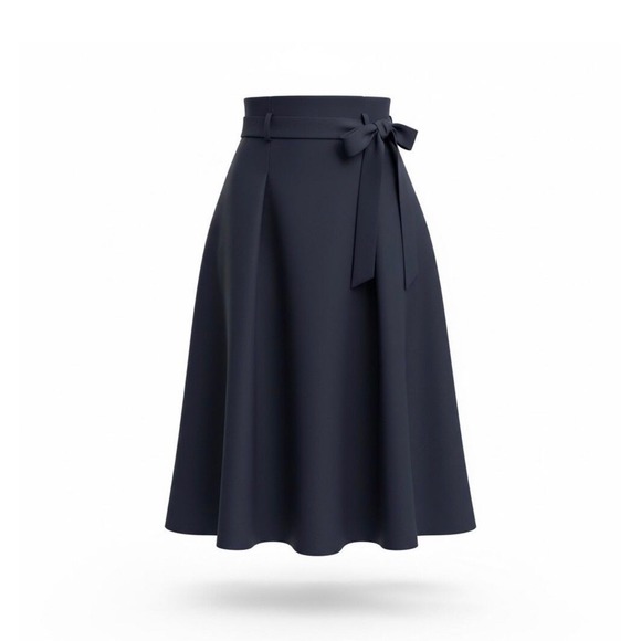 Armani Exchange Dresses & Skirts - Armani Exchange Skirt Womens 4 Navy Blue A-Line Midi High Waist Tie Belt Pleated